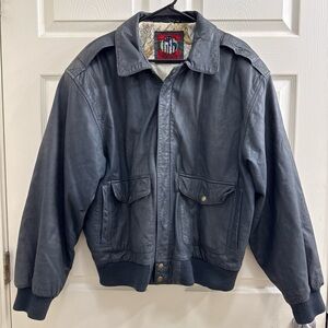 VINTAGE GFC MENS LEATHER BOMBER JKT, Size L With USA MAP LINING